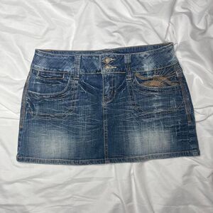 Hydraulic Denim Mini Skirt